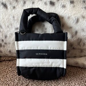 Mini Sephora Black and White Striped Puffer Tote
